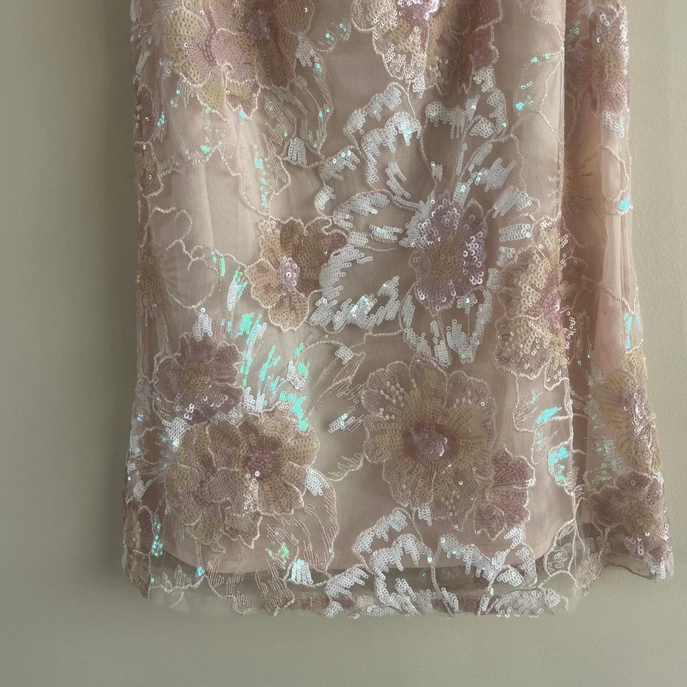 Sasha Therese Orion Skirt Sequin Floral Blush Embroidered Mesh Midi XS Fairycore